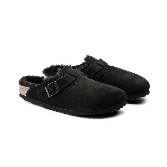 Birkenstock Boston VL Shearling  Suede Leather Black Unisex Clog Sandal main image 4